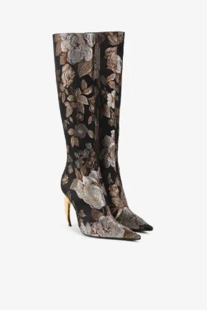Kniehohe Stiefel mit geblümten Tigerzähnen