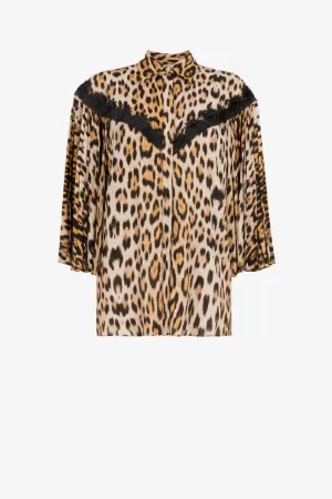 lace-detailed leopard-print shirt