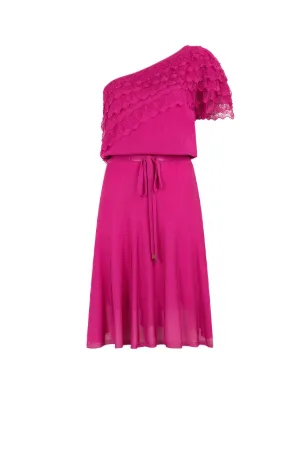 Lace-Trimmed One-Shoulder Dress