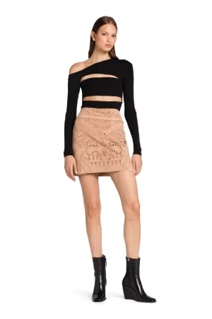 Laser-Cut Suede Mini Skirt
