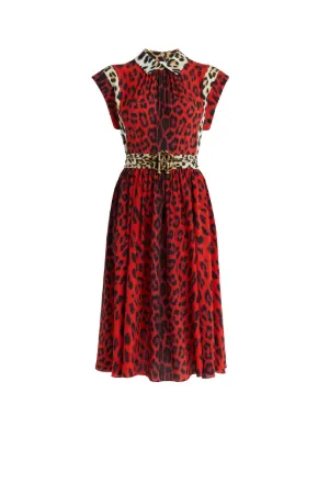 Leopard-Print Mirror Snake Silk Dress