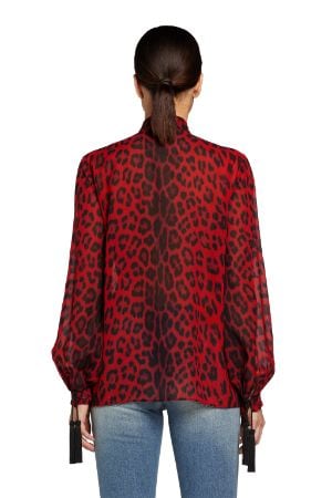 Leopard-Print Pleated Silk Top