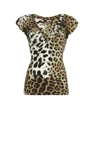Leopard-Print Ruched V-Neck Top