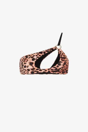 leopard-print single-shoulder bikini top