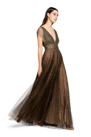 Leopard print tulle maxi dress 