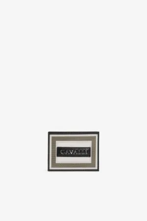 logo-plaque striped cardholder