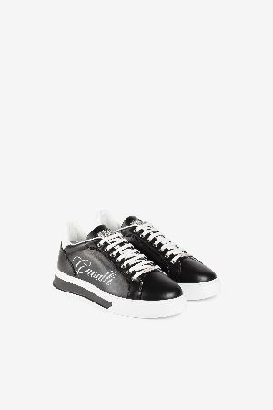 roberto cavalli logo leather sneakers