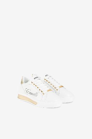 roberto cavalli logo leather sneakers