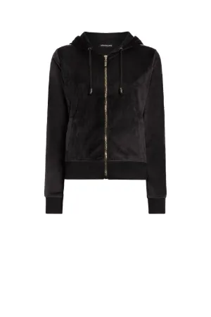 Logo-Stripe Velour Hoodie