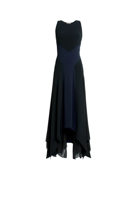 Long Black And Navy Silk Dress Roberto Cavalli Day Dresses Long Black And Navy Silk Dress
