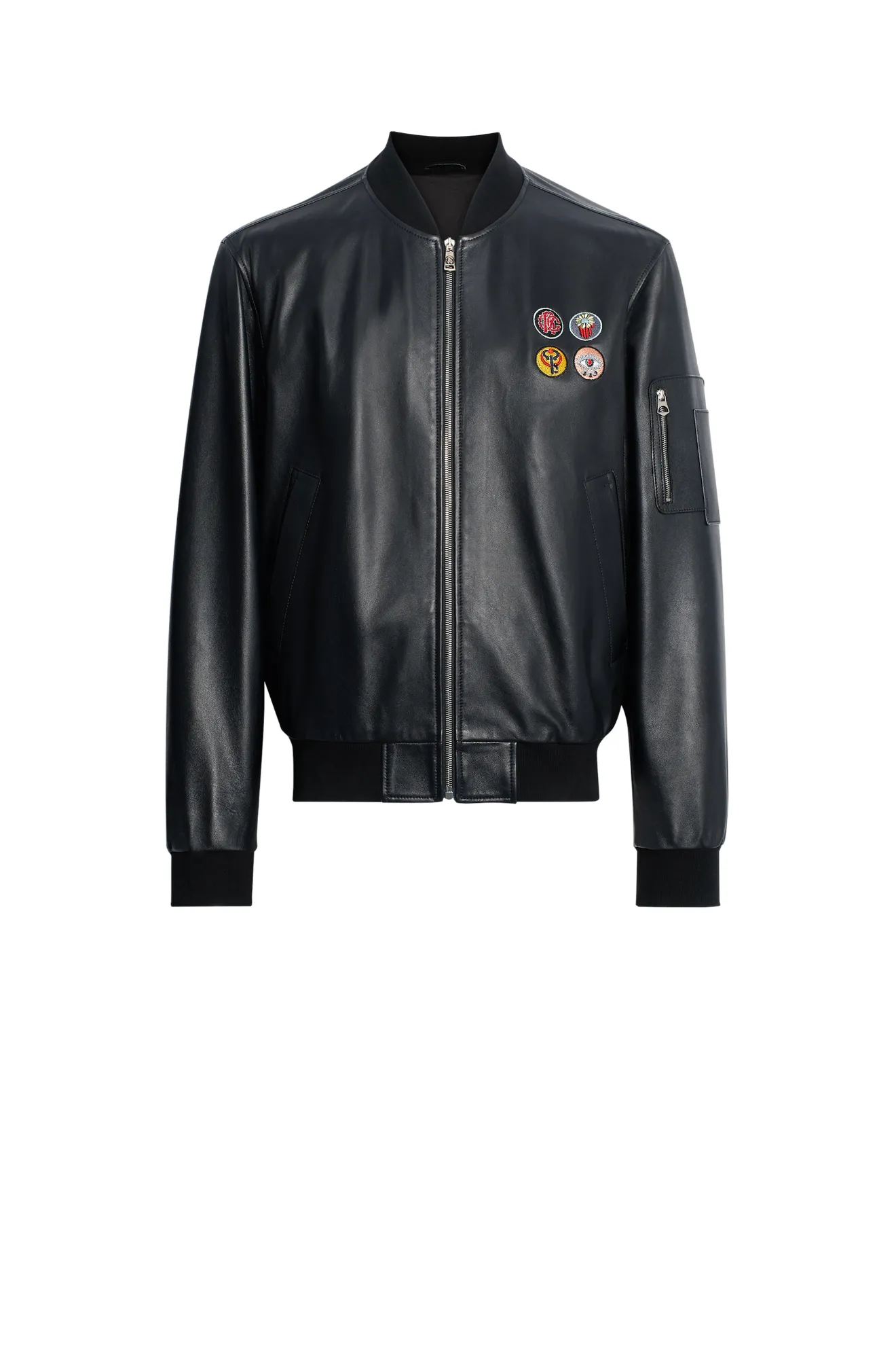 Lucky symbol embroidered nappa bomber | Roberto Cavalli #{ProductCategoryName} | robertocavalli.com