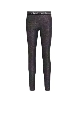 Lurex-Leggings mit Logo