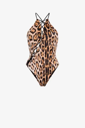 Maillot de bain une pièce à lacets et imprimé léopard