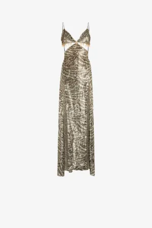 Maxikleid mit Zebra-Jacquard-Ausschnitt