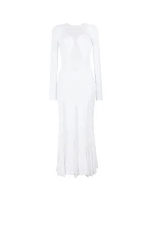 Mesh Panelled Ribbed-Knit Maxi Dress