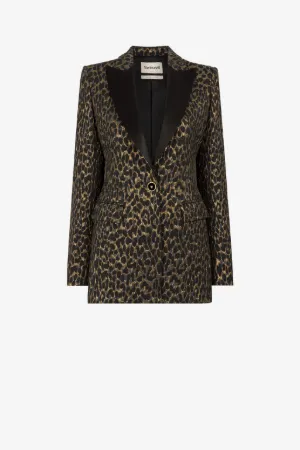 Metallic Leopard-Jacquard Single-Breasted Blazer