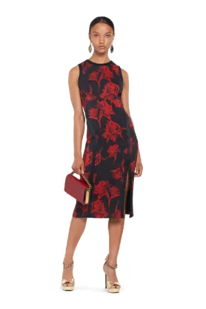 Micro Parrot Tulip Print Midi Dress 