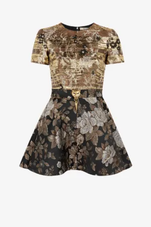 Mini-robe à motif floral en brocart