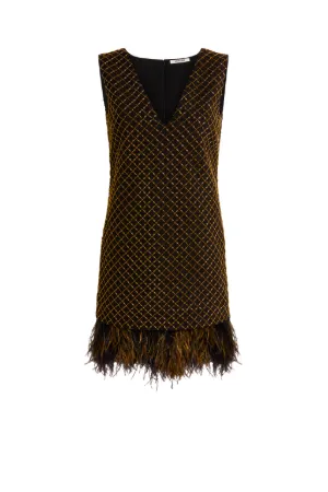Mini-robe à motif géométrique grillagé brodé