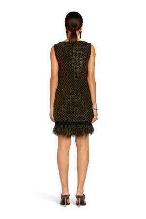Mini-robe à motif géométrique grillagé brodé