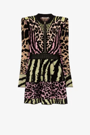 Mini-robe à motif léopard et Freedom en jacquard