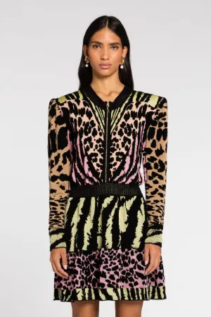 Mini-robe à motif léopard et Freedom en jacquard