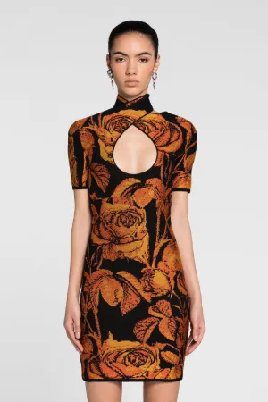 Mini-robe à motif roses en jacquard