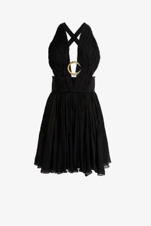 Mini-robe en soie à logo C orné de cristaux