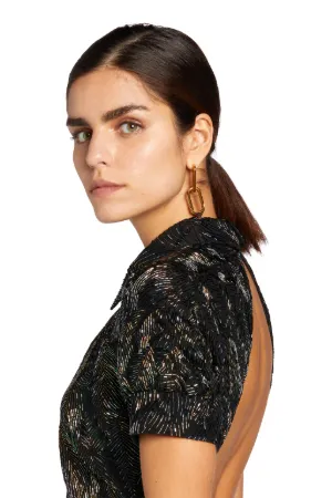Mini-robe en soie à perles et plumes de paon