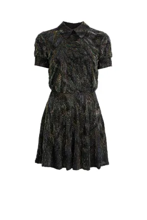 Mini-robe en soie à perles et plumes de paon