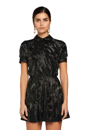 Mini-robe en soie à perles et plumes de paon