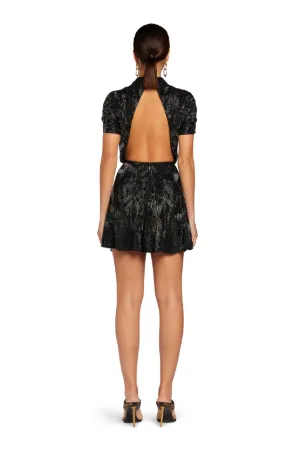 Mini-robe en soie à perles et plumes de paon