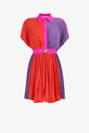 Mini-robe en soie plissée à contrastes