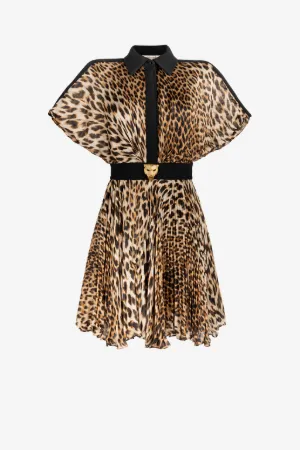 Mini-robe en soie plissée à imprimé Jaguar