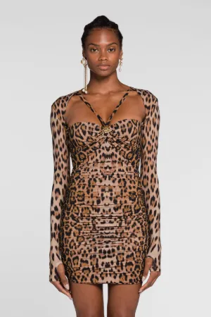 Mini-robe froncée à imprimé jaguar