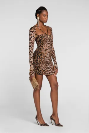 Mini-robe froncée à imprimé jaguar