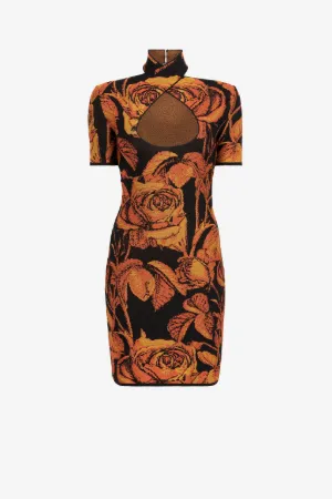 Minivestido con abertura y estampado Rose de jacquard