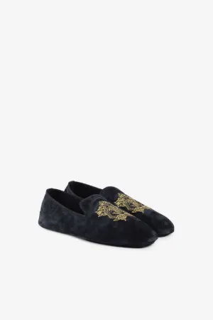 Mirror Snake Crest-Embroidered Velvet Slippers