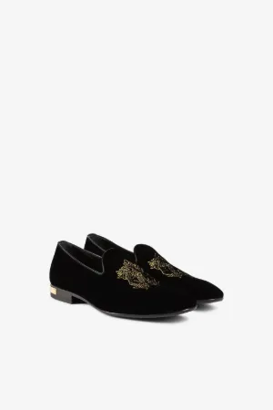 Mocassins en velours à broderie Mirror Snake Crest
