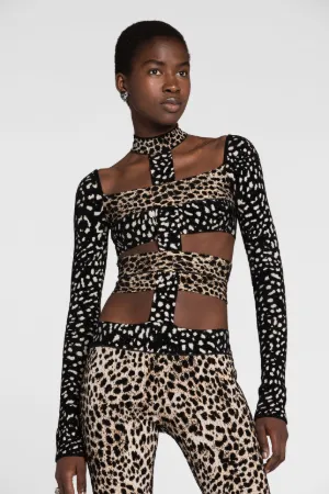 Mono con aberturas y estampado Cheetah de jacquard