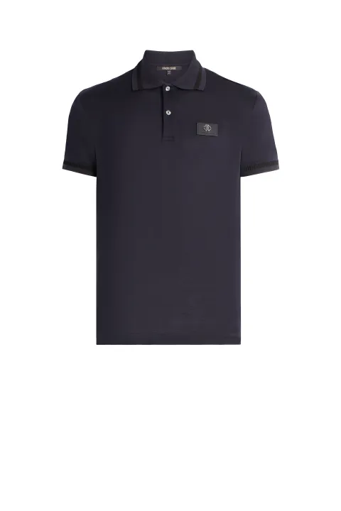 Men S T Shirts Polos Roberto Cavalli Official Website Online Navy Logo Badge Polo Shirt
