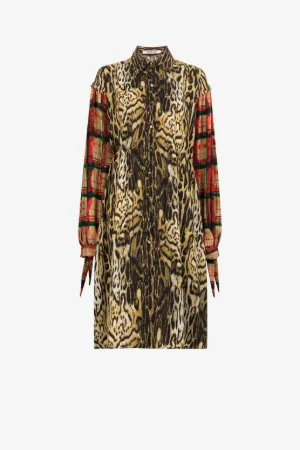 Ocelot And Tartan-Print Shirt Dress