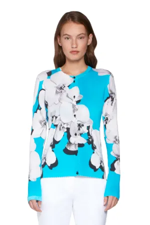Orchid print cashmere cardigan 