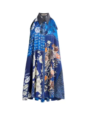 Oriental Patchwork-Print Sleeveless Dress