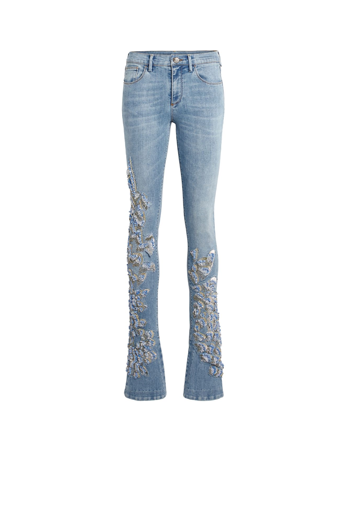 Owl embroidery skinny flared jeans | Roberto Cavalli ...