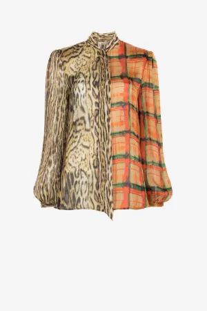 Ozelot und Tartan-Print Top