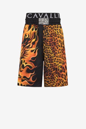 Pantalón corto de seda con estampado Flame Lion