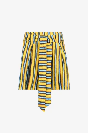 Pantalón corto plisado de lino con estampado Exotic Stripe