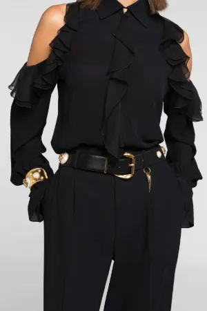 Pantalon droit à pinces et ornement Tiger Tooth