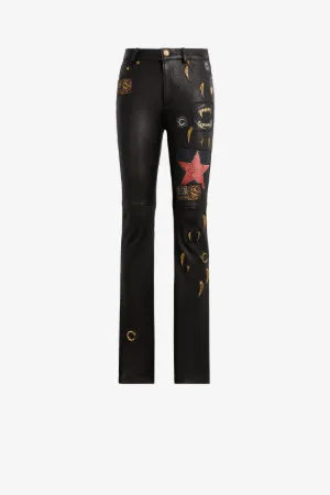 Pantalon droit en cuir fantaisie
